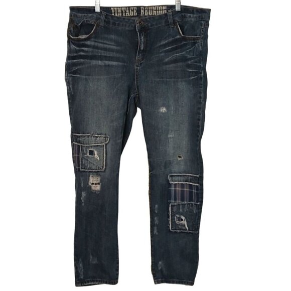 vintage reunion Denim - Vintage Reunion Skinny Jeans Women 18 Rewash Distressed Patchwork High Rise